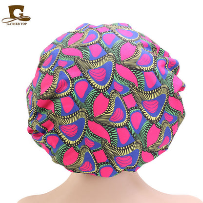 African Batik Printing Double Layer Round Satin Nightcap Beauty Hats & Caps