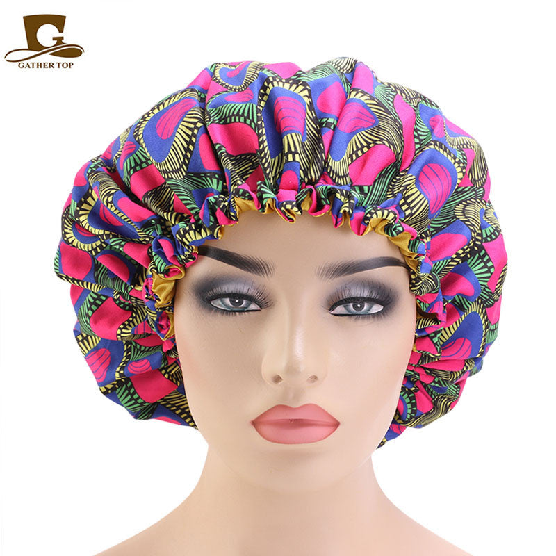 African Batik Printing Double Layer Round Satin Nightcap Beauty Hats & Caps