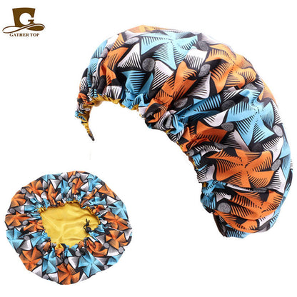 African Batik Printing Double Layer Round Satin Nightcap Beauty Hats & Caps