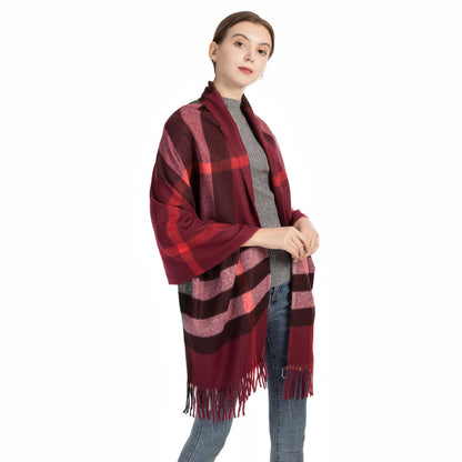 Women's Large Plaid Tassel Shawl Fashionable Warm Scarfs