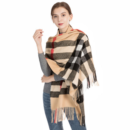 Women's Large Plaid Tassel Shawl Fashionable Warm Scarfs