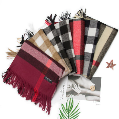 Women's Large Plaid Tassel Shawl Fashionable Warm Scarfs