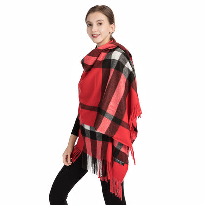 Women's Large Plaid Tassel Shawl Fashionable Warm Scarfs