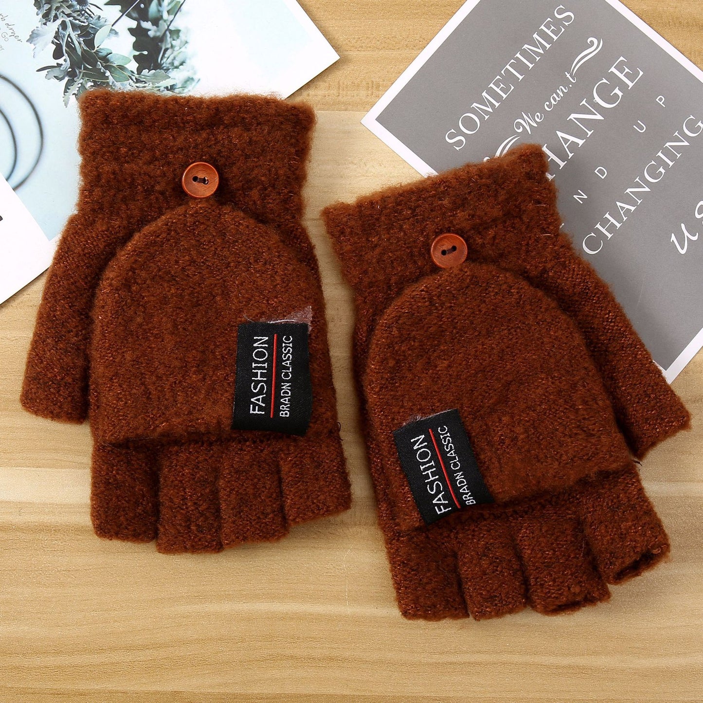 Men's Winter Outdoor Knitted Half Finger Fleece Gloves