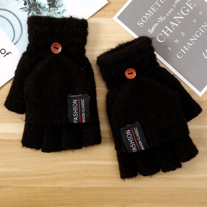 Men's Winter Outdoor Knitted Half Finger Fleece Gloves