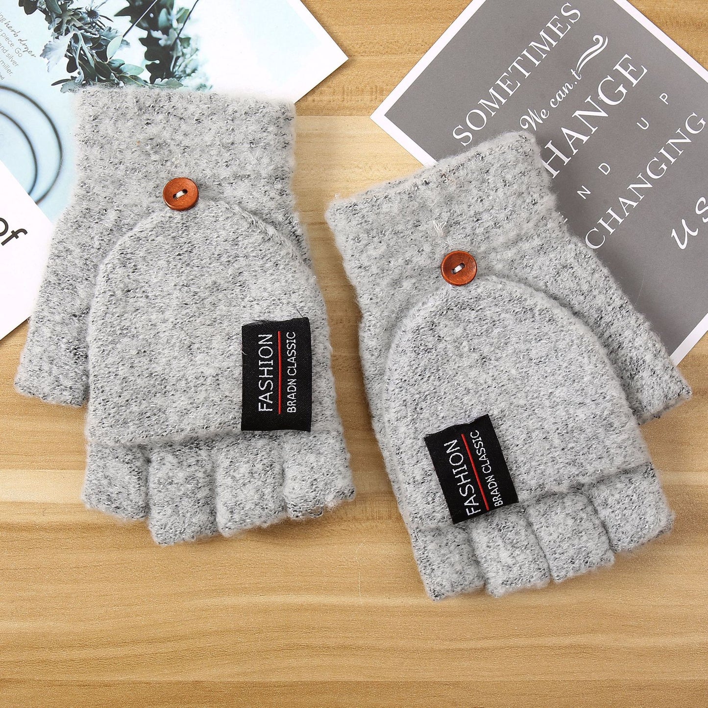 Men's Winter Outdoor Knitted Half Finger Fleece Gloves