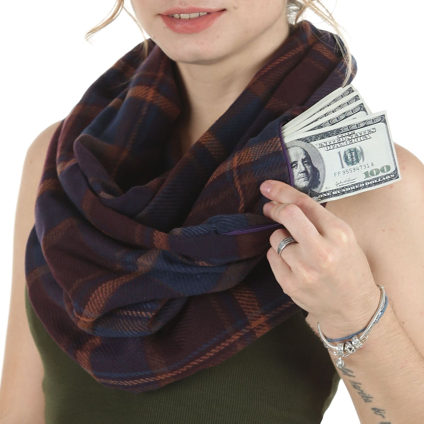 Pocket Unlimited Invisible Zipper Storage Travel Scarfs