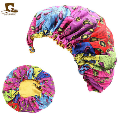 African Batik Printing Double Layer Round Satin Nightcap Beauty Hats & Caps