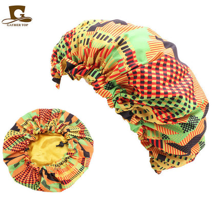 African Batik Printing Double Layer Round Satin Nightcap Beauty Hats & Caps