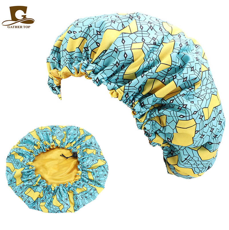 African Batik Printing Double Layer Round Satin Nightcap Beauty Hats & Caps