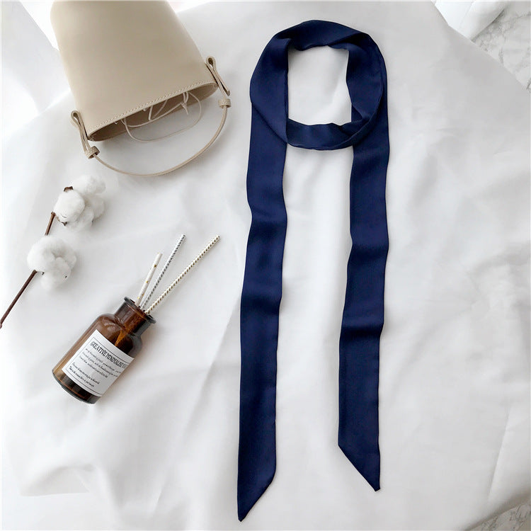 Artificial Silk Thin Narrow Long Pure Scarfs