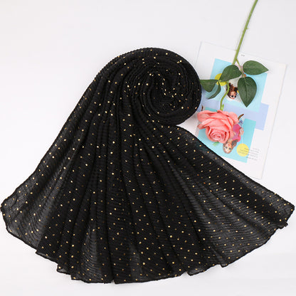 Pleated Gilding Cotton Linen Monochrome Dot Scarfs