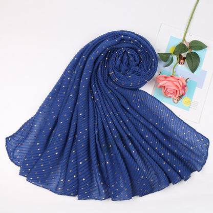 Pleated Gilding Cotton Linen Monochrome Dot Scarfs