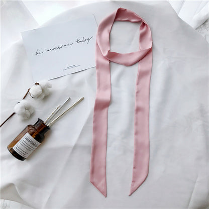 Artificial Silk Thin Narrow Long Pure Scarfs