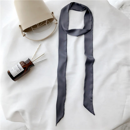 Artificial Silk Thin Narrow Long Pure Scarfs