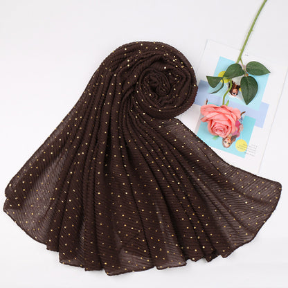 Pleated Gilding Cotton Linen Monochrome Dot Scarfs