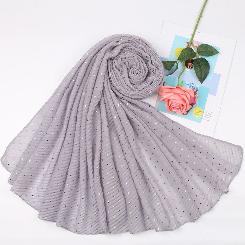 Pleated Gilding Cotton Linen Monochrome Dot Scarfs