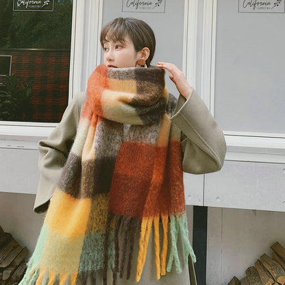 Braid Rainbow Plaid Color Matching Winter Cashmere Scarfs