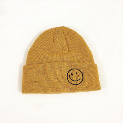 Children's Smiling Face Embroidery Woolen Boys Small Older Hats & Caps