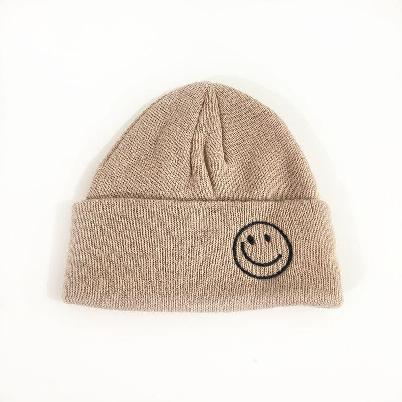 Children's Smiling Face Embroidery Woolen Boys Small Older Hats & Caps