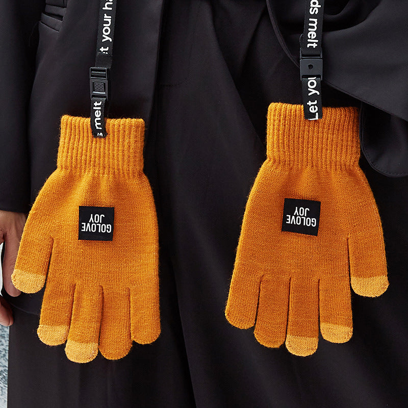 Men's Warm Touch Screen Lanyard Fleece-lined Thickened Gloves