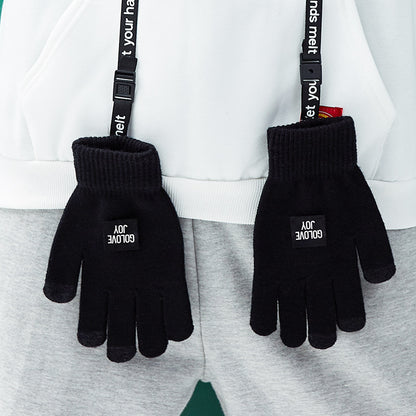 Men's Warm Touch Screen Lanyard Fleece-lined Thickened Gloves