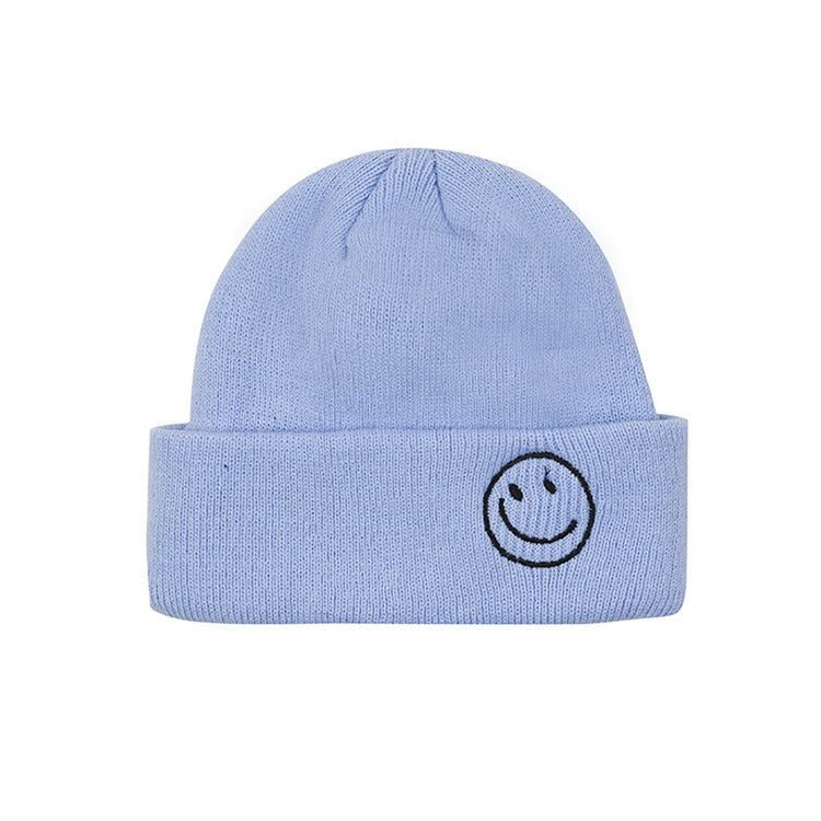 Children's Smiling Face Embroidery Woolen Boys Small Older Hats & Caps