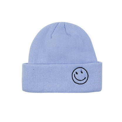 Children's Smiling Face Embroidery Woolen Boys Small Older Hats & Caps