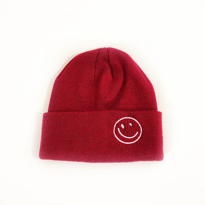 Children's Smiling Face Embroidery Woolen Boys Small Older Hats & Caps