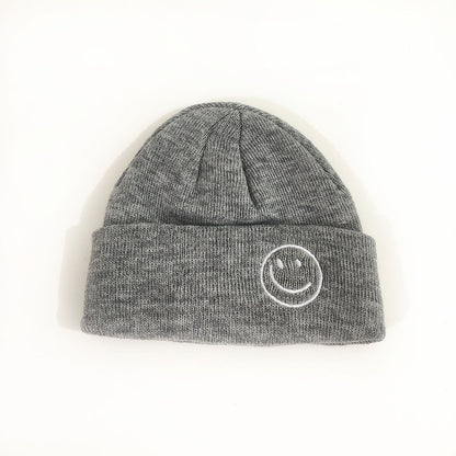 Children's Smiling Face Embroidery Woolen Boys Small Older Hats & Caps