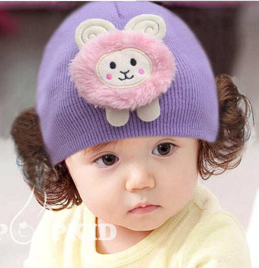 Children's Pink Sheep Knitted Princess Wig Cartoon Kids' Headwear