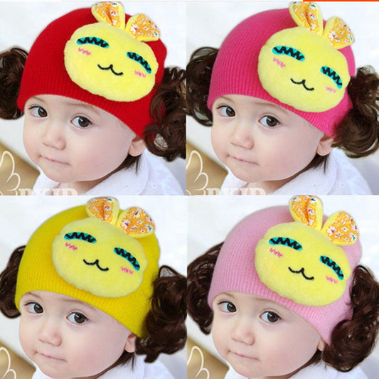 Children's Pink Sheep Knitted Princess Wig Cartoon Kids' Headwear