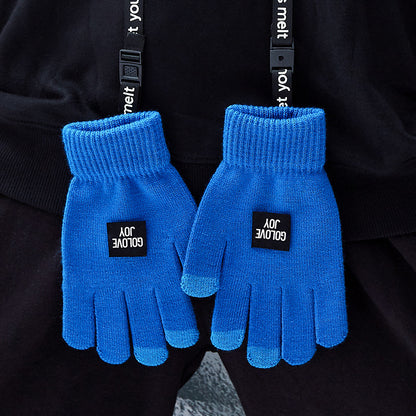 Men's Warm Touch Screen Lanyard Fleece-lined Thickened Gloves