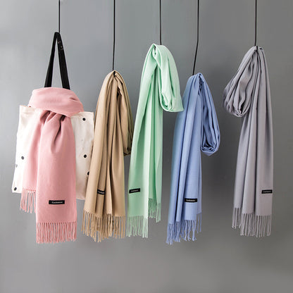 Women's Korean Solid Color Warm Long Tassel Scarfs