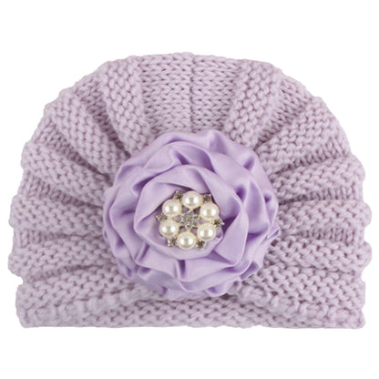 Children's Keep Warm Knitted Hat Ribbon Plate Kids' Headwear