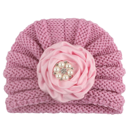 Children's Keep Warm Knitted Hat Ribbon Plate Kids' Headwear