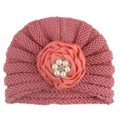 Children's Keep Warm Knitted Hat Ribbon Plate Kids' Headwear