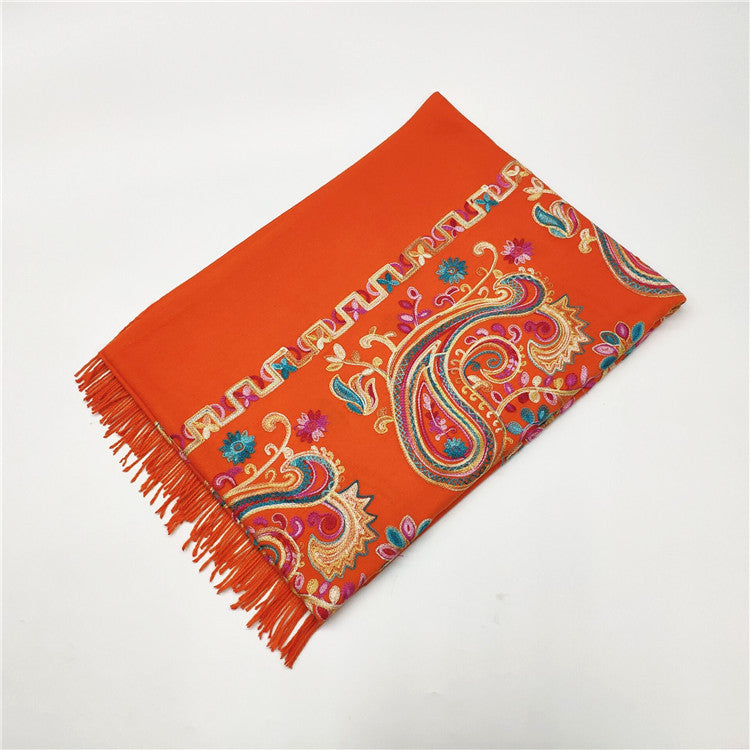 Women's Embroidered Ethnic Style Shawl Warm Tassel Scarfs