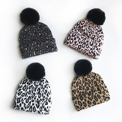 Children's Pullover Hat Knitted Leopard Print Big Kids' Headwear