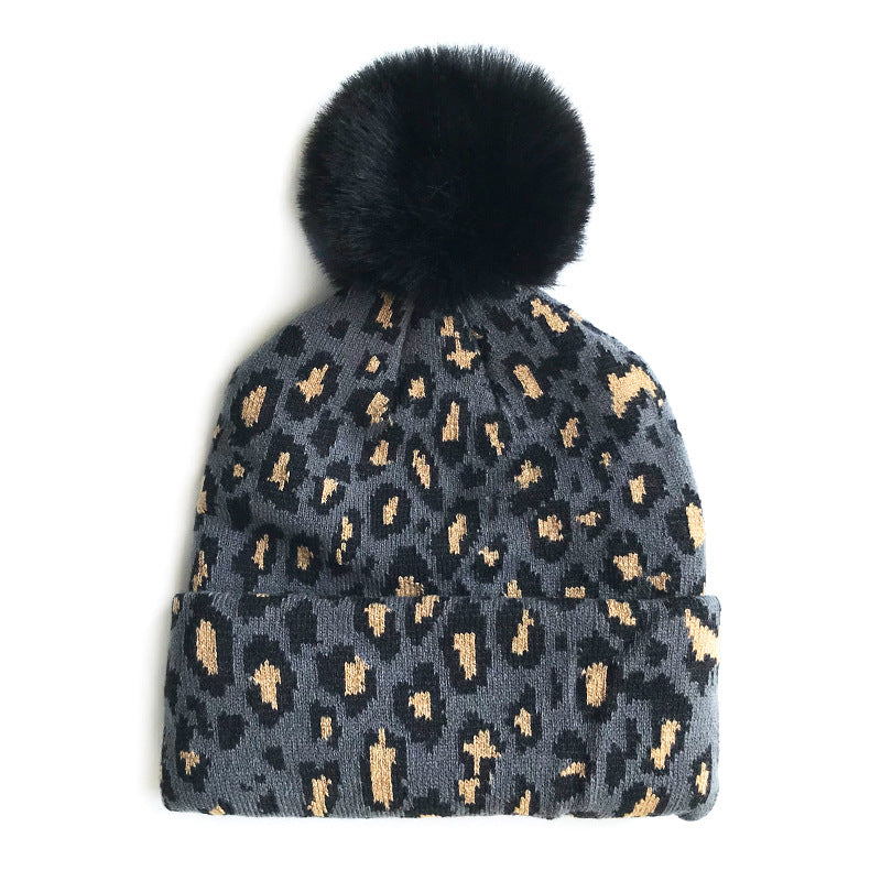 Children's Pullover Hat Knitted Leopard Print Big Kids' Headwear