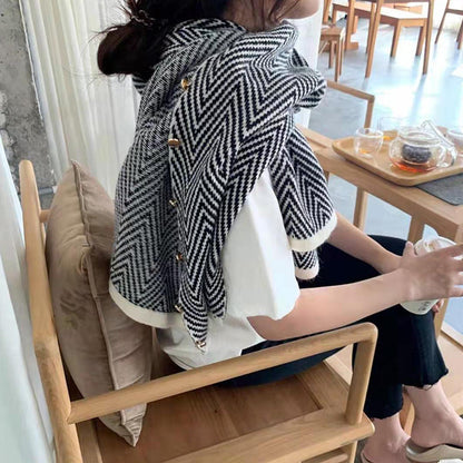 Women's Korean Button Striped Shawl Thickened Warm Scarfs