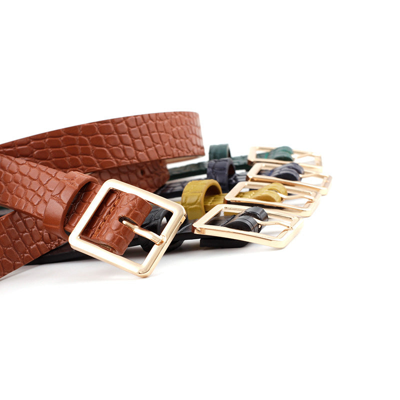 Women's Crocodile Pattern Fashionable Decorative Square Buckle Belts