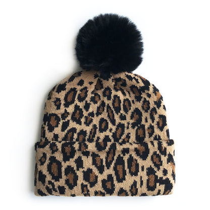 Children's Pullover Hat Knitted Leopard Print Big Kids' Headwear