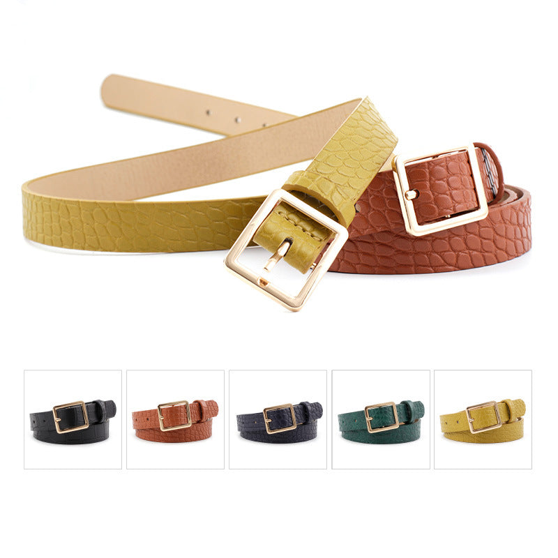 Women's Crocodile Pattern Fashionable Decorative Square Buckle Belts