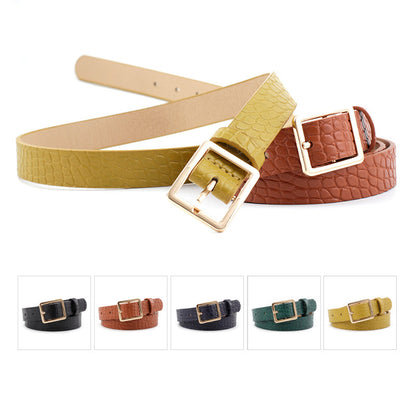 Women's Crocodile Pattern Fashionable Decorative Square Buckle Belts