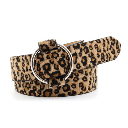 Women's Style Round Buckle Casual Green Fashion Leopard Print Snake Belts