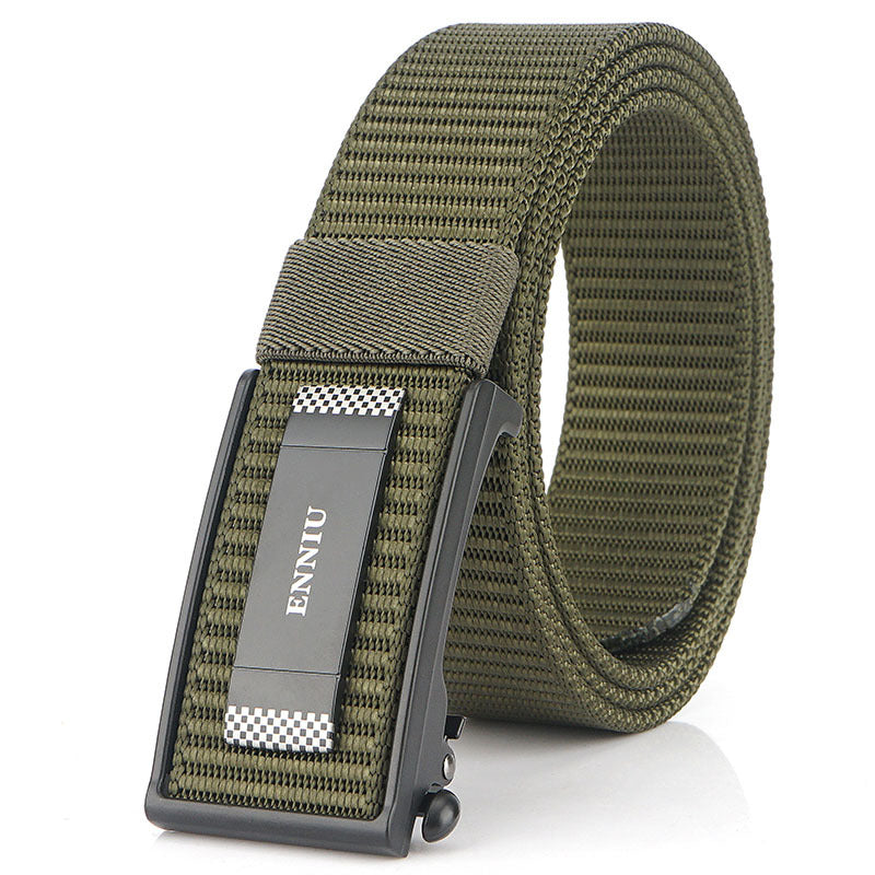 Men's Performance Sports Outdoor Waist Canvas Automatic Buckle Green Smooth Belts