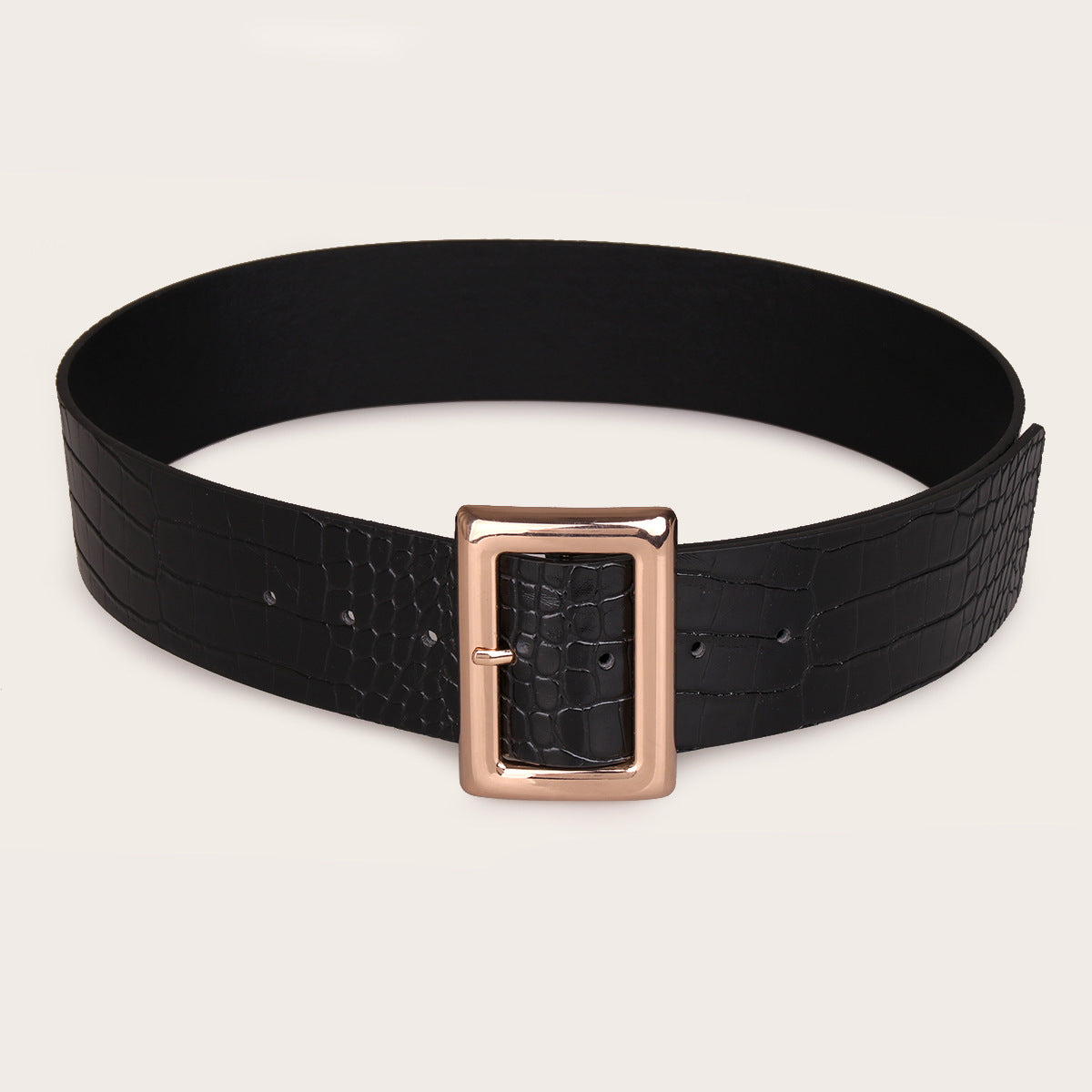 Women's Black Large Buckle Square Fashion Crocodile Pattern Elegant Belts