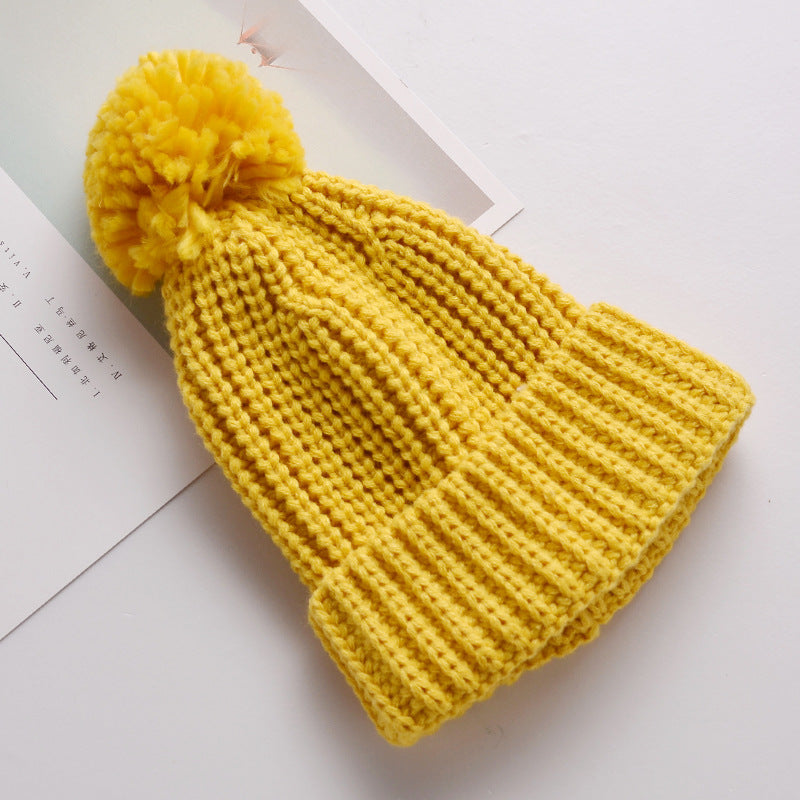 Female Wool Ball Knitted Hat Thickened Warm Kids' Headwear