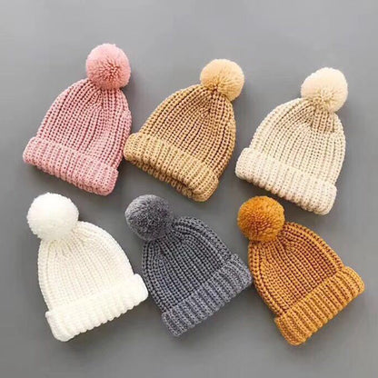 Female Wool Ball Knitted Hat Thickened Warm Kids' Headwear